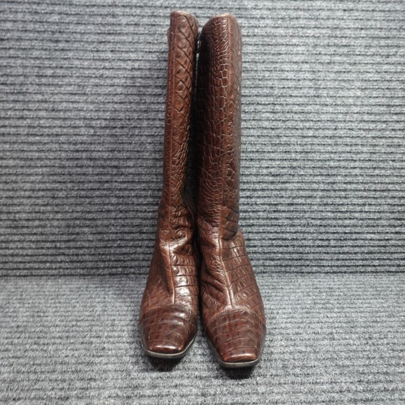 ECCO Boots Womens 9.5 Brown Croc Crocodile Zip Knee high Heels - Picture 4 of 11